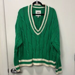 AERIE CUT KNIT SWEATER CABLE KNIT V-NECK